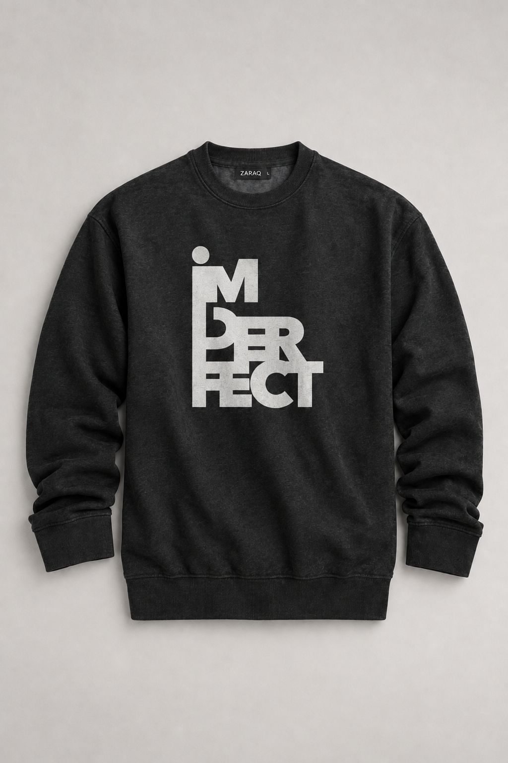 Crewneck Sweatshirt - 'IM PERFECT' Text Print | Charcoal Grey